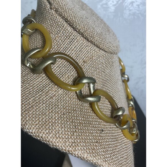 Talbots Mustard Yellow Acrylic & Silver-Tone Link Necklace With Chain Extender - Picture 3 of 4